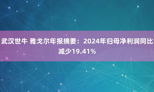 武汉世牛 雅戈尔年报摘要:2024年归母净利润同比减少19.41%